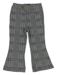 Šedo-modro-černé kostkované flare kalhoty