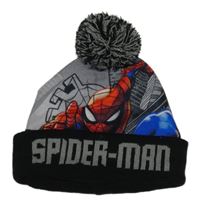 Šedo-černá fleecovo/pletená podšitá čepice se Spider-manem 