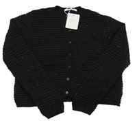 Nové - Černý třpytivý propínací crop svetr 