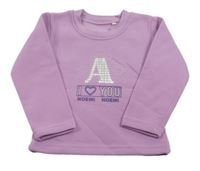 Lila mikina s potiskem a nápisem 