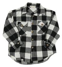 Černo-bílá kostkovaná flanelová oversize halenka