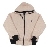 Světlerůžovo-černá melírovaná prošívaná propínací vyteplená mikina s logem a kapucí Ralph Lauren