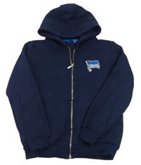 Tmavomodrá propínací mikina s potiskem a kapucí 