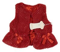 Nové - červená puntíkatá kožešinová podšitá vesta 