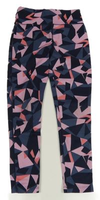 Tmavomodro-růžové vzorované sportovní legíny Dunnes 