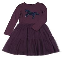 Lilakové bavlněno/tylové šaty s koněm z flitrů S. Oliver