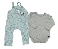 Nové - Světlemodré laclové tepláky s tučňáky + body 