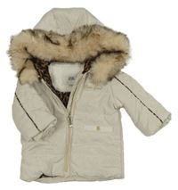 Světlebéžová šusťáková zateplená bunda s kapucí s kožešinou River Island