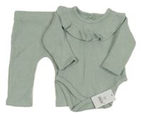 Nové - 2set - Světlezelené žebrované úpletové body s volánkem + legíny George