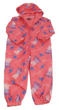 Růžová šusťáková podšitá kombinéza s Pepinou a kapucí 