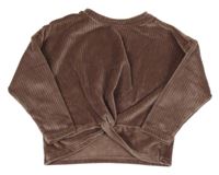 Starorůžová sametová žebrovaná mikina s uzlem Tu