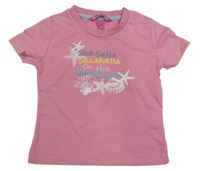 Růžové tričko s nápisem a mušlemi