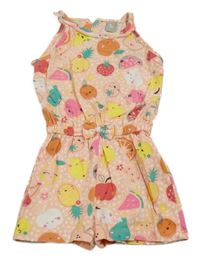 Neonově lososový kraťasový overal s ovocem Tu