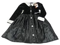 Nové - Černo-bílé sametové šaty - Wednesday 