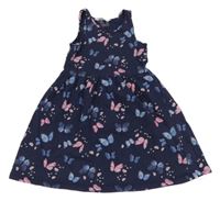 Tmavomodré bavlněné šaty s motýly H&M