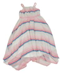 Bílo-neonově barevné pruhované šifonové asymetrické šaty H&M