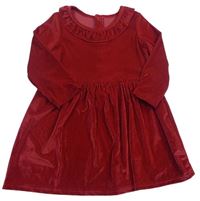Červené sametové žebrované šaty s volánkem