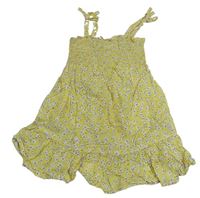 Žluté plátěné žabičkové šaty s kytičkami Primark