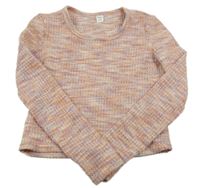 Oranžovo-fialovo-smetanový vzorovaný crop svetr Shein