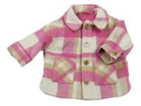 Růžovo-bílo-béžová kostkovaná flaušová podšitá bunda F&F