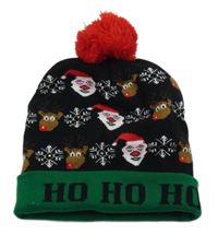 Černo-zelená pletená čepice se Santy a soby 