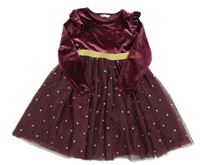 Vínové sametovo/tylové šaty se srdíčky 