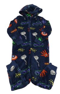 Tmavomodrá chlupatá kombinéza s hrdiny a kapucí M&S