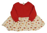 Červeno-smetanové teplákovo/plátěné šaty Cozy Cub