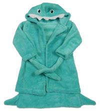 Tyrkysový chlupatý župan s dinosaurem a páskem Orsolino 