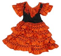 Červeno-černé šaty s puntíky a třásněmi 