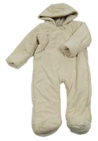 Béžová sametová žebrovaná zateplená kombinéza s kapucí Matalan