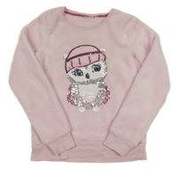 Světlerůžová plyšová mikina se sovou z flitrů Kids 