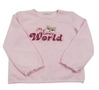 Světlerůžová vzorovaná mikina s nápisem a liškou