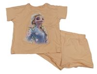 2set - Oranžové tričko + bavlněné kraťasy s Elsou H&M