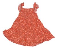 Červené plátěné šaty s kytičkami 