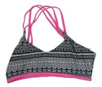 Černo-bílo-růžová vzorovaná plavková podprsenka Bonprix 