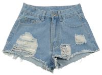 Modré riflové high waist kraťasy s prošoupáním Shein