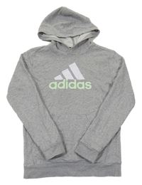 Šedá melírovaná mikina s logem a kapucí Adidas