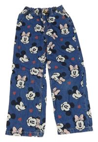 Modré široké rifle s Mickeym a Minnie H&M