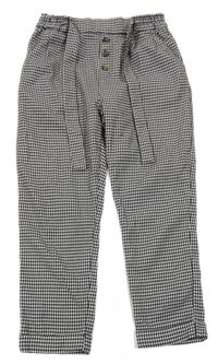 Černo-bílé vzorované kalhoty s knoflíčky a páskem H&M