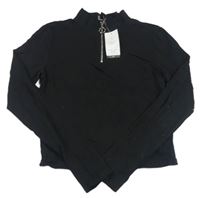 Černé crop triko se zipem New Look