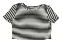 Bílo-tmavomodré pruhované žebrované crop tričko Matalan