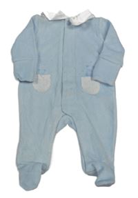 Nové - Světlemodrý sametový overal s medvídky a límečkem St. Bernard