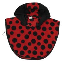 Červeno-černé puntíkaté huňaté pončo s kapucí - beruška