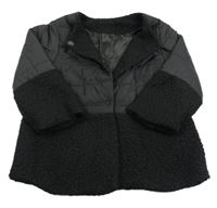 Černá prošívaná šusťákovo/huňatá zateplená bunda