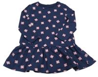 Tmavomodré květované teplákové šaty 