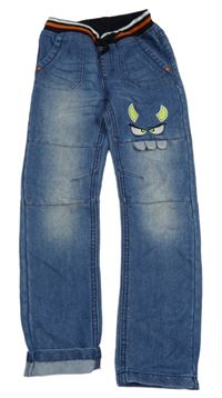 Modré teplákové rifle s příšerkou a úpletovým pasem INFINITY KIDS