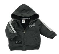 Tmavošedo-šedá propínací zateplená mikina s číslem a kapucí C&A