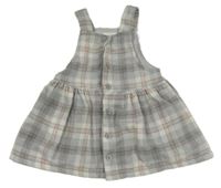 Šedo-bílo-starorůžové kostkované propínací podšité šaty C&A