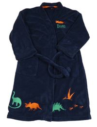 Tmavomodrý plyšový župan s dinosaury DUCK&DODGE